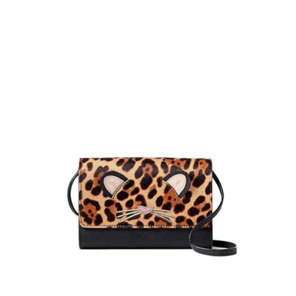 kate spade Leopard Cat Appliqué Crossbody - Black and Leopard